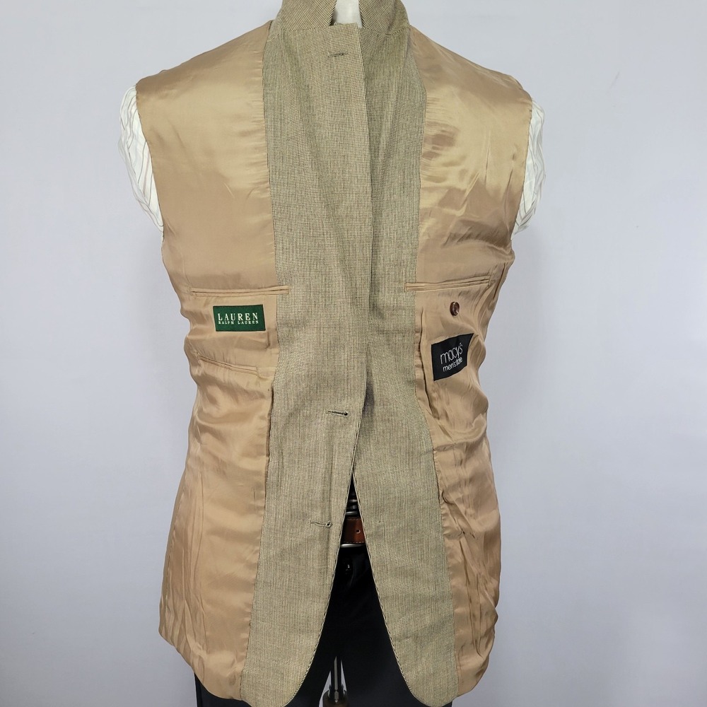 Lauren Ralph Lauren Men's Sport Coat Blazer Two Button Beige Silk Wool Size 40L - Picture 13 of 14